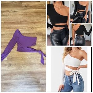 Better Be One Shoulder Tie Side Crop Top. Purple